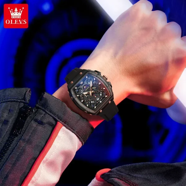 OLEVS 2942 Herrenuhr–Top Luxus Tonneau Quarz-Uhr mit Mondphase-Chronograph – Bild 6