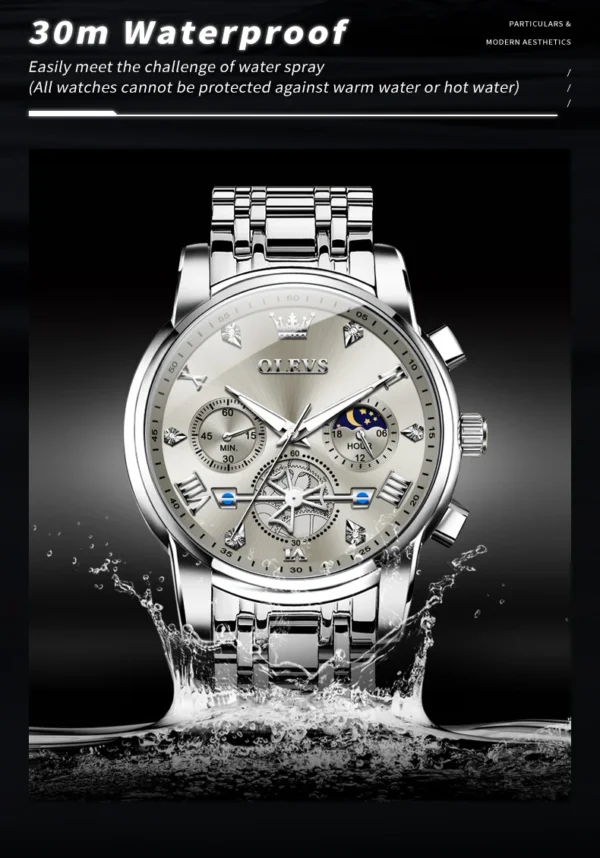OLEVS 2856 Herrenuhr–Klassisch Multifunktional mit Mondphase-Chronograph – Bild 26
