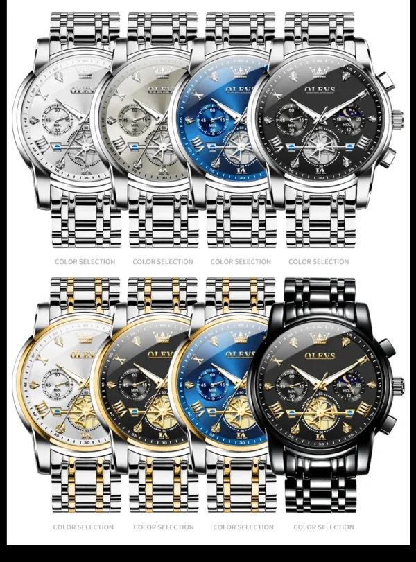 OLEVS 2856 Herrenuhr–Klassisch Multifunktional mit Mondphase-Chronograph – Bild 29