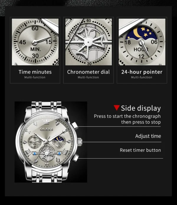 OLEVS 2856 Herrenuhr–Klassisch Multifunktional mit Mondphase-Chronograph – Bild 22