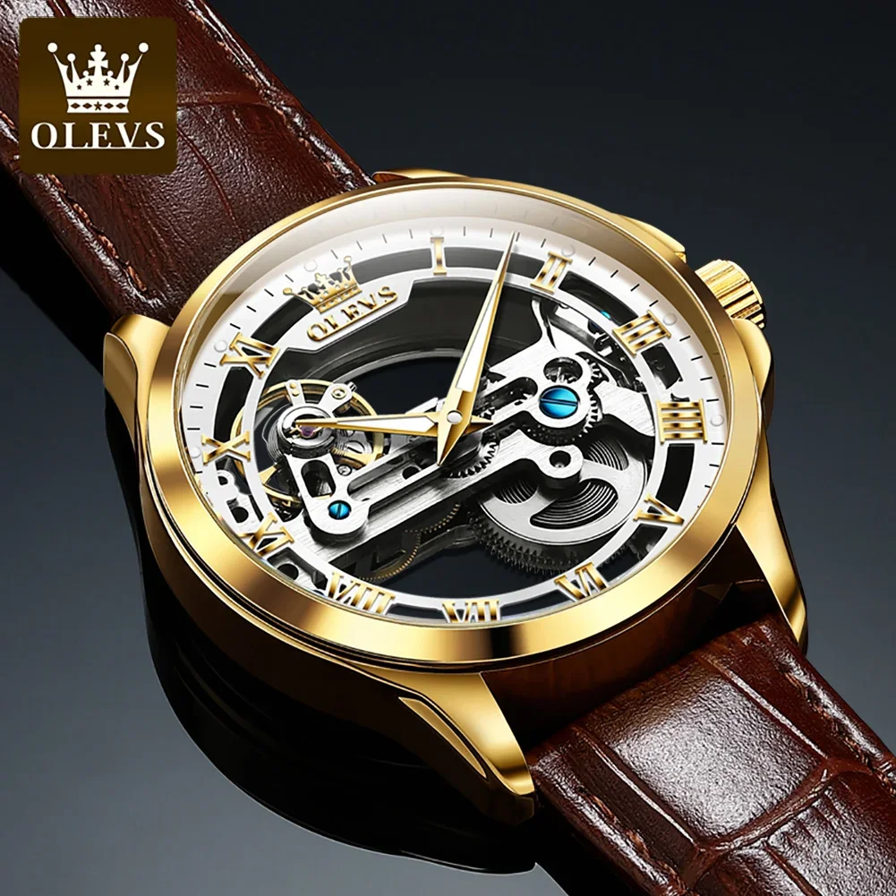 OLEVS 6661 Herren Automatikuhr – Luxus Tourbillon, Lederarmband & Leuchtfunktion