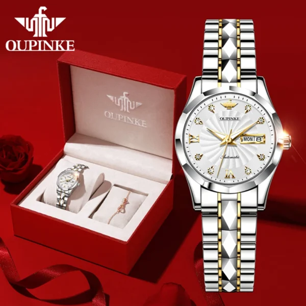 OUPINKE 3169 Damen-Mechanikuhr-Set: Eleganz trifft auf Präzision