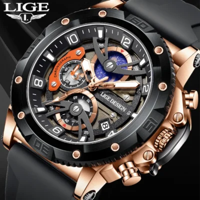 LIGE Neue Militär-Sportuhr mit Luxus-Chronograph für Herren