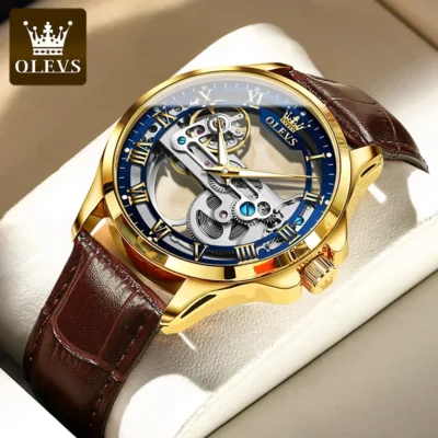 OLEVS 6661 Herren Automatikuhr – Luxus Tourbillon, Lederarmband & Leuchtfunktion