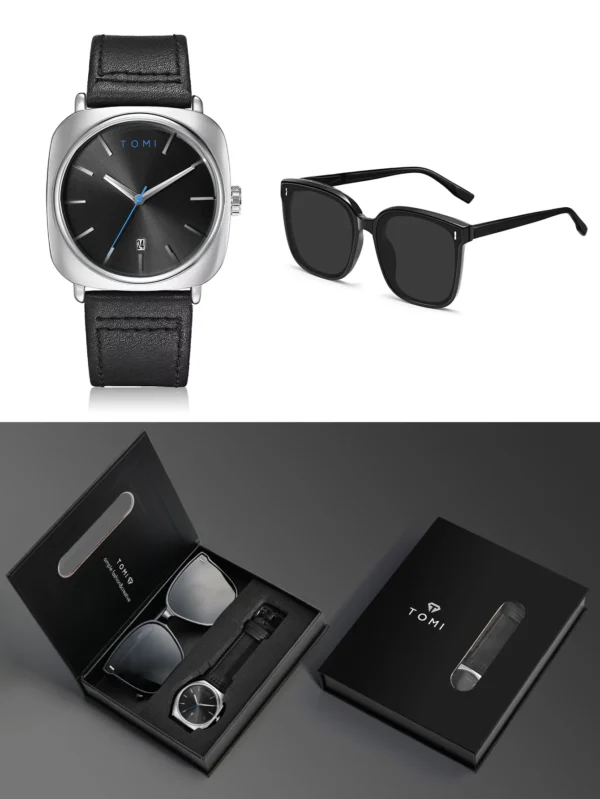 TOMI 2er-Set Herrenuhr & Brille – Klassisches Quadratisches Design im Geschenkset – Bild 9