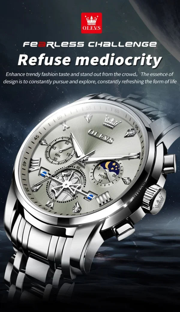 OLEVS 2856 Herrenuhr–Klassisch Multifunktional mit Mondphase-Chronograph – Bild 16