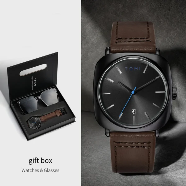 TOMI 2er-Set Herrenuhr & Brille – Klassisches Quadratisches Design im Geschenkset – Bild 8