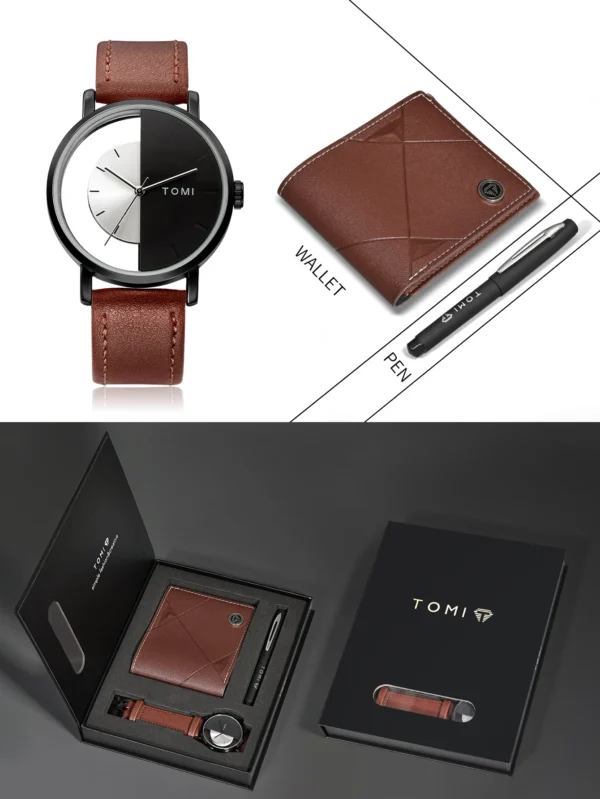 TOMI 3er-Set Luxus Business Geschenkbox – Herrenuhr, Geldbörse & Stift – Bild 16