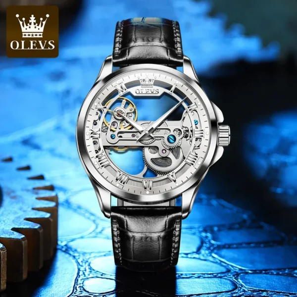 OLEVS 6661 Herren Automatikuhr – Luxus Tourbillon, Lederarmband & Leuchtfunktion – Bild 3