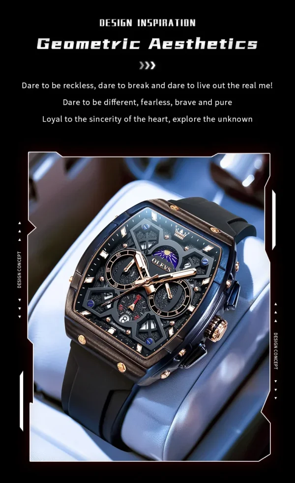 OLEVS 2942 Herrenuhr–Top Luxus Tonneau Quarz-Uhr mit Mondphase-Chronograph – Bild 13