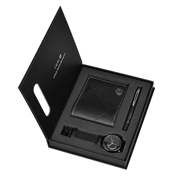 TOMI 3er-Set Luxus Business Geschenkbox – Herrenuhr, Geldbörse & Stift – Bild 8