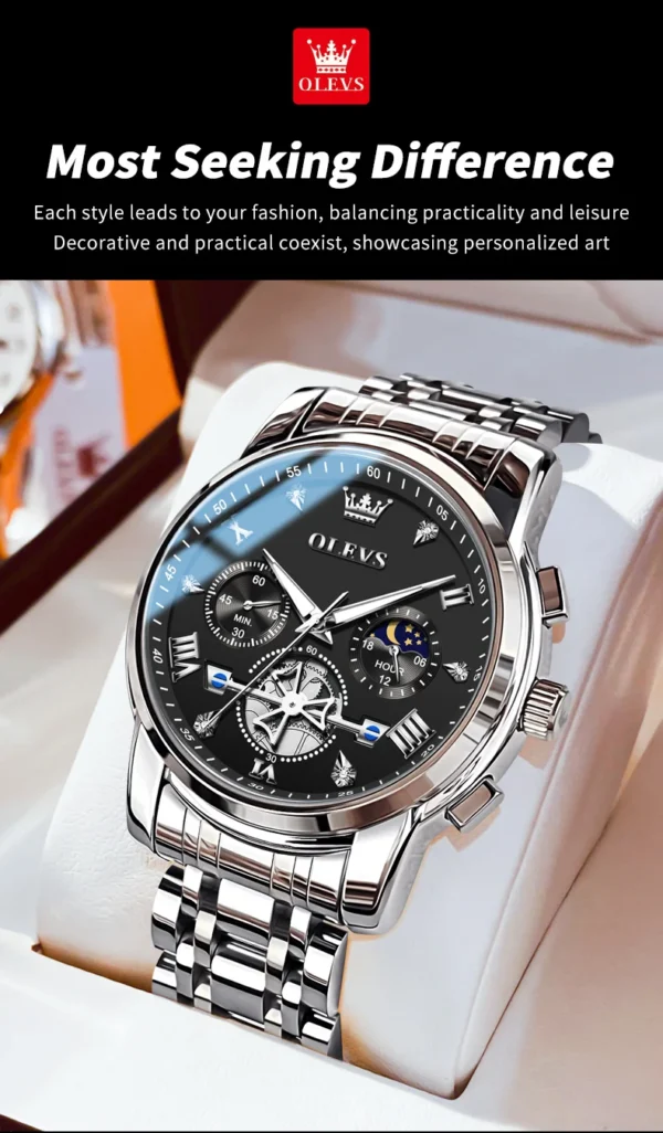 OLEVS 2856 Herrenuhr–Klassisch Multifunktional mit Mondphase-Chronograph – Bild 19