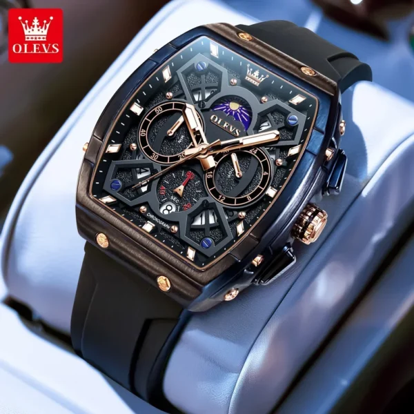 OLEVS 2942 Herrenuhr–Top Luxus Tonneau Quarz-Uhr mit Mondphase-Chronograph – Bild 7