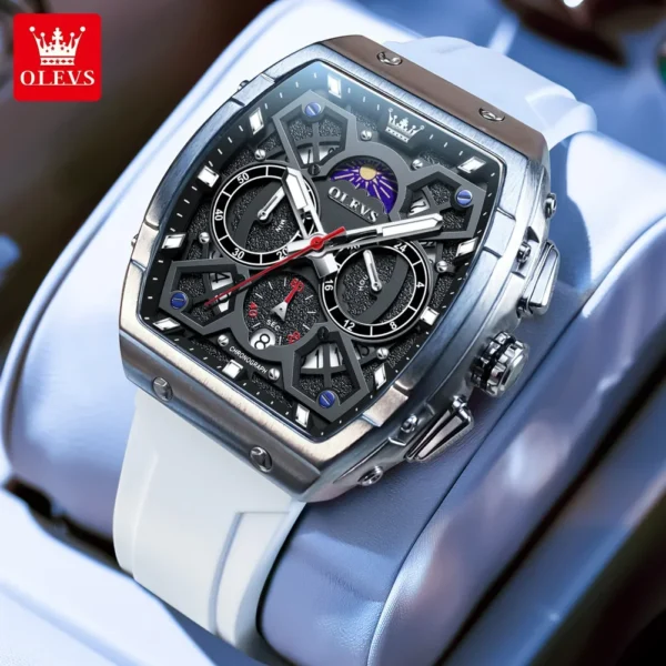 OLEVS 2942 Herrenuhr–Top Luxus Tonneau Quarz-Uhr mit Mondphase-Chronograph