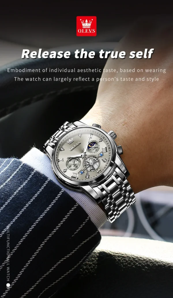 OLEVS 2856 Herrenuhr–Klassisch Multifunktional mit Mondphase-Chronograph – Bild 17
