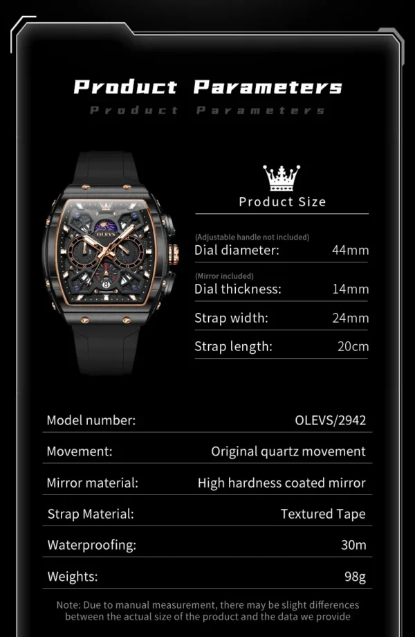 OLEVS 2942 Herrenuhr–Top Luxus Tonneau Quarz-Uhr mit Mondphase-Chronograph – Bild 21