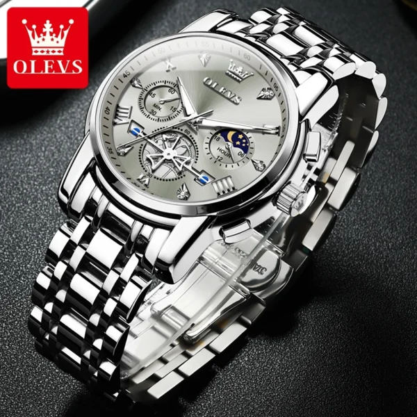 OLEVS 2856 Herrenuhr–Klassisch Multifunktional mit Mondphase-Chronograph – Bild 3
