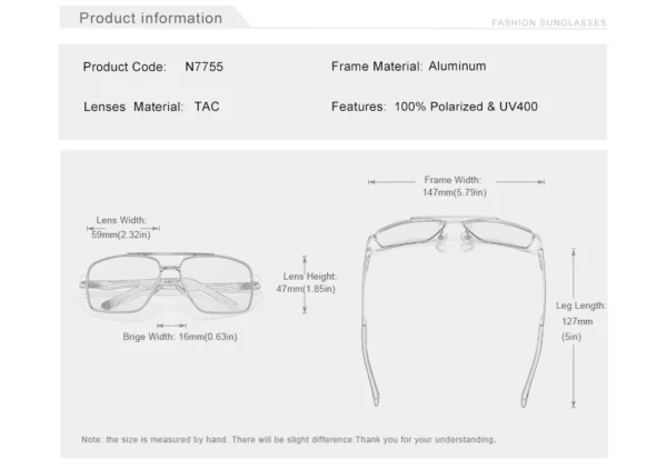 KINGSEVEN Polarisierte Rechteckige Sonnenbrille UV400 für Herren – Bild 12