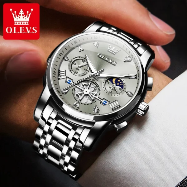 OLEVS 2856 Herrenuhr–Klassisch Multifunktional mit Mondphase-Chronograph – Bild 5
