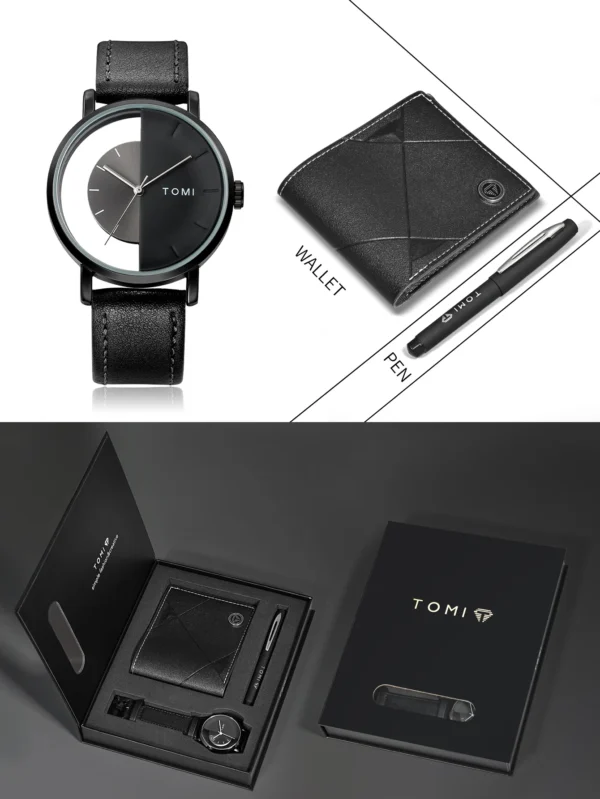 TOMI 3er-Set Luxus Business Geschenkbox – Herrenuhr, Geldbörse & Stift – Bild 9