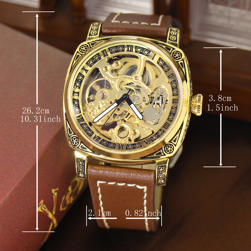 Mechanische Herrenuhr mit Gelb-Braunem PU-Lederarmband: Eleganz und Leuchtkraft